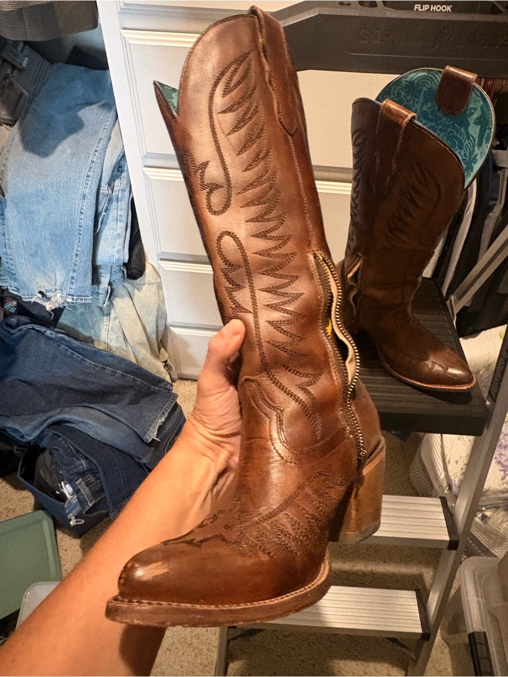 Corral boot Brown Leather Western Heeled Boots Turquoise Lining firm on price - Picture 3 of 14